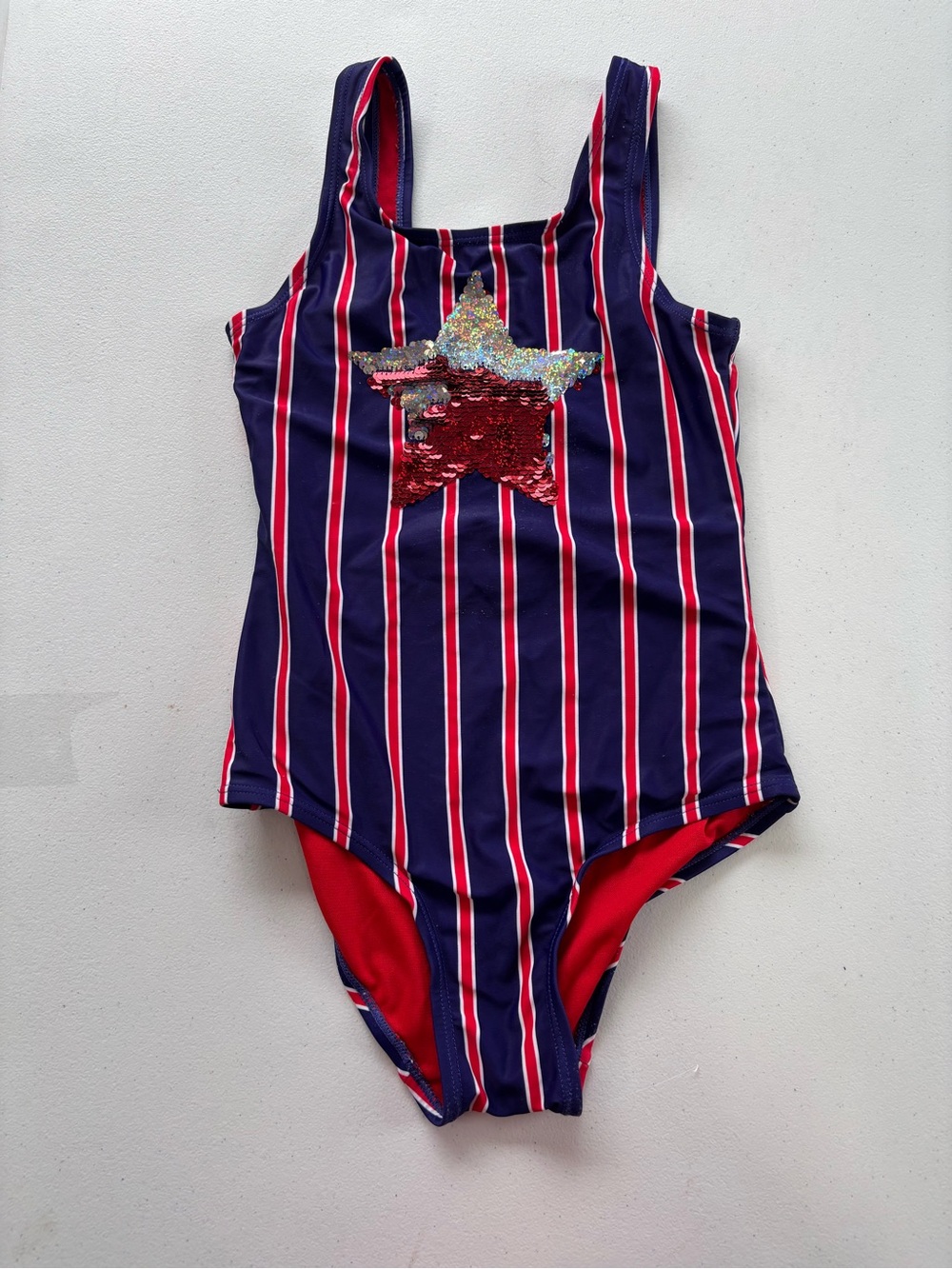 SO Navy Stripe One-Piece Swimsuit with Reversible Sequin Star